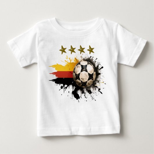 ドイツ国旗と四つの金の星を持つサッカーボール ベビーTシャツ (正面)
