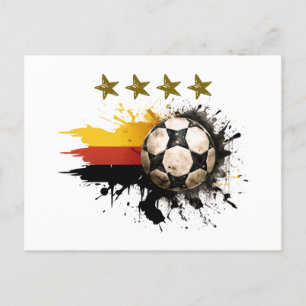 ドイツ国旗と四つの金の星を持つサッカーボール ポストカード