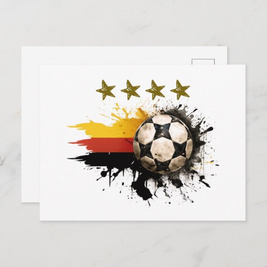 ドイツ国旗と四つの金の星を持つサッカーボール ポストカード (正面/裏面)