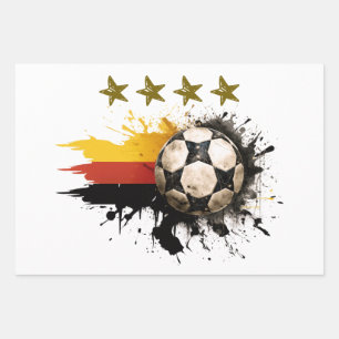 ドイツ国旗と四つの金の星を持つサッカーボール ラッピングペーパーシート