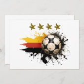 ドイツ国旗と四つの金の星を持つサッカーボール 招待状 (正面/裏面)
