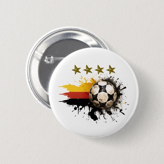 ドイツ国旗と四つの金の星を持つサッカーボール 缶バッジ (正面&裏面)