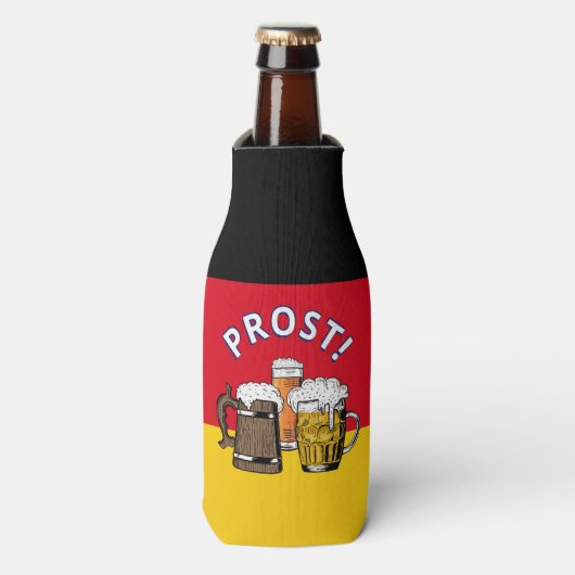 ドイツ国旗のプロスト漫画応援ビール ボトルクーラー (ボトル正面)