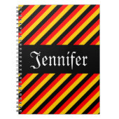 ドイツ国旗の色のストライプパターン+名前をカスタムする ノートブック (正面)