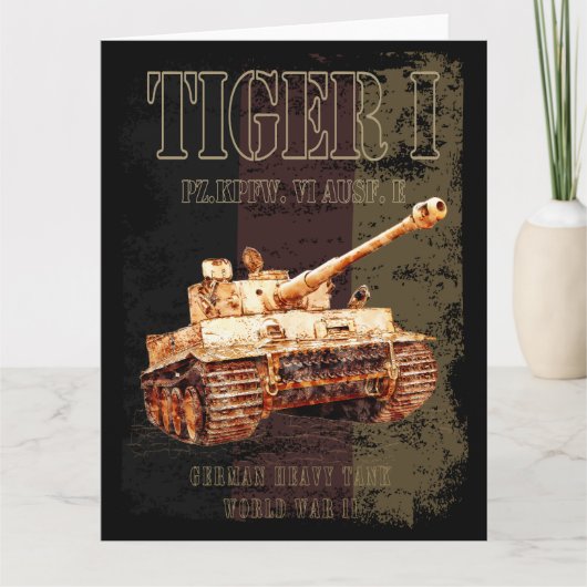 ドイツ国旗を持つドイツのTiger I重戦車WWII サンキューカード (正面)