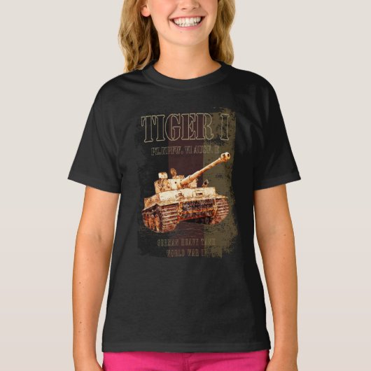 ドイツ国旗を持つドイツのTiger I重戦車WWII Tシャツ (正面)