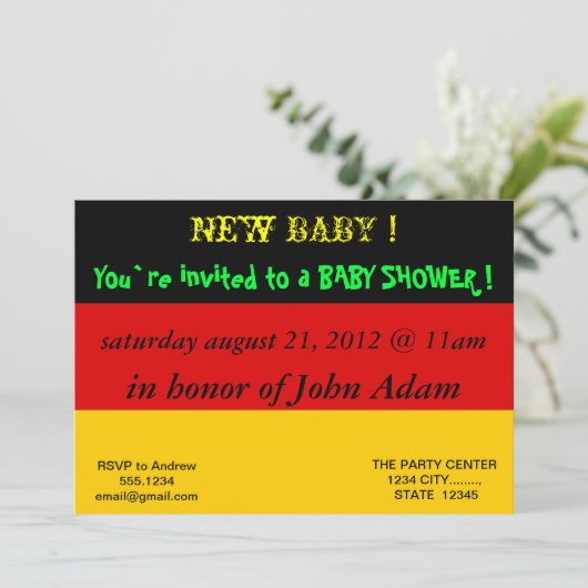 ドイツ国旗を持つベビーシャワー招待状 招待状 (スタンド正面)