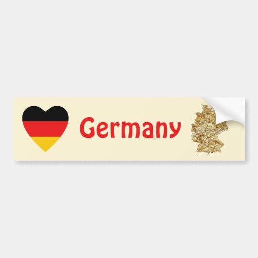 ドイツ国旗 ハート + 地図 バンパーステッカー (正面)