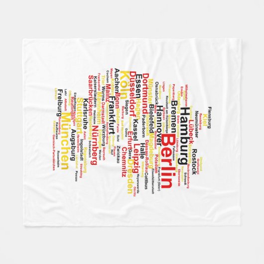 ドイツ地図シルエットタウンシティズフラッグベルリンTr フリースブランケット (正面(横))