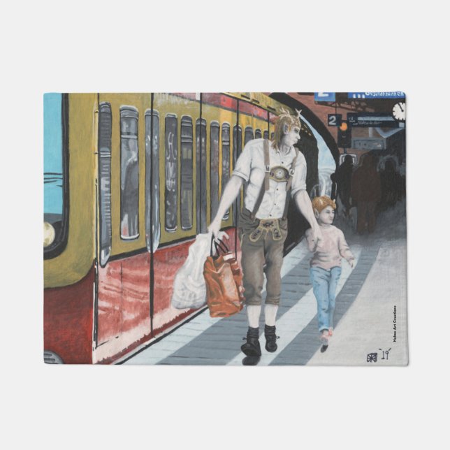 ドイツ小妖精や小人ファミリーショッピングファンタジーアートドアマット ドアマット (正面)