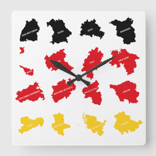 ドイツ州国旗 スクエア壁時計 (正面)