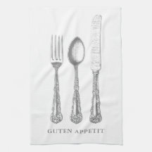 ドイツ引用文キッチンタオル、フォーク、スプーン、ナイフ