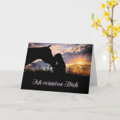 ドイツ恋しく思ユー女性のカーボーイとホース カード (黄色い花)