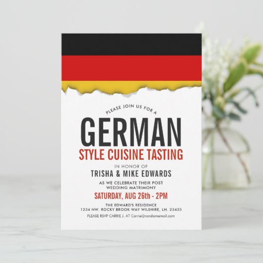ドイツ料理 | パーティーフラグ白招待状 招待状 (スタンド正面)
