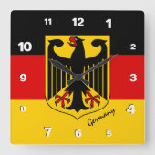 ドイツ時計、愛国的なホーム、ドイツ国旗 スクエア壁時計 (正面)