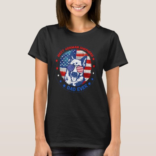 ドイツ最高の羊飼いパパエバーアメリカ国旗の犬Fa Tシャツ (正面)