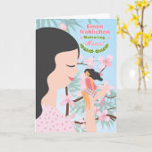 ドイツ母の日のさくらんぼ花母と子 カード (黄色い花)