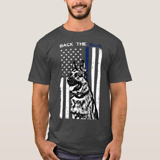 ドイツ牧羊犬 K9 警察 薄い青い線 Tシャツ (正面)
