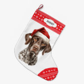 ドイツ短剣ポインターサンタハットスノーフレーク ラージクリスマスストッキング (正面 (吊り時))