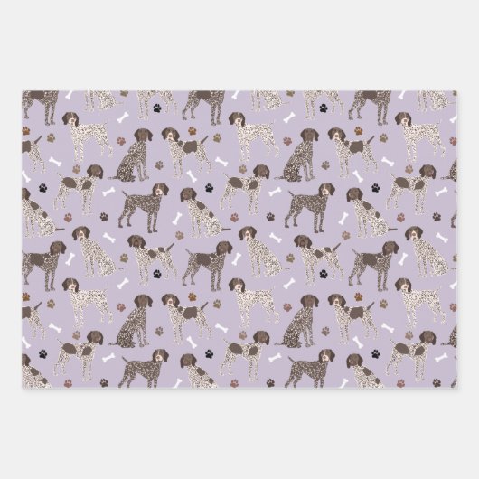 ドイツ短剣ポインタ犬の骨とポープリント ラッピングペーパーシート (正面3)