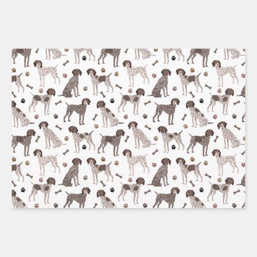 ドイツ短剣ポインタ犬の骨とポープリント ラッピングペーパーシート (正面2)