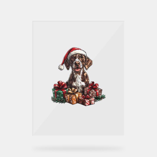 ドイツ短剣ポインタSanta Hat Christmas GSP アクリルサイン (正面)
