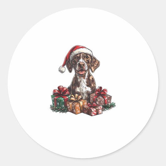 ドイツ短剣ポインタSanta Hat Christmas GSP ラウンドシール (正面)