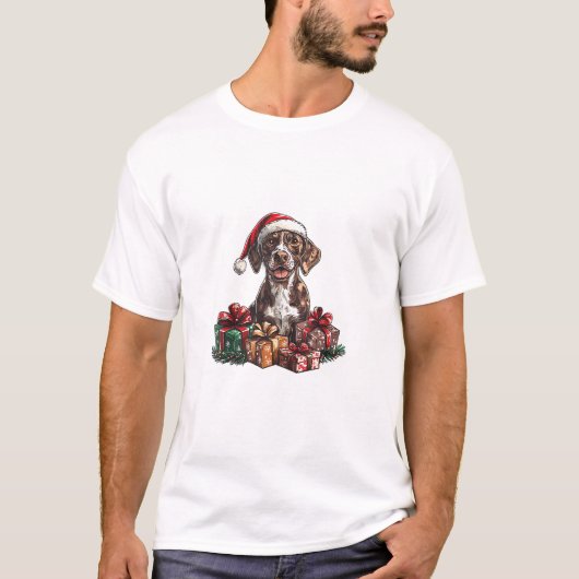 ドイツ短剣ポインタSanta Hat Christmas GSP Tシャツ (正面)