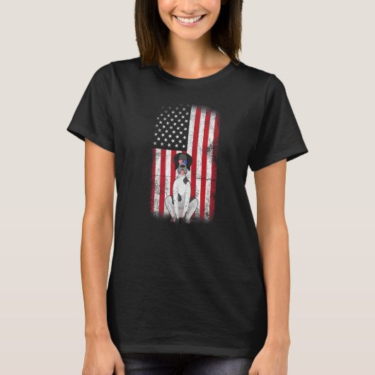 ドイツ短編ポインタ犬アメリカ国旗Fourt Tシャツ (正面)