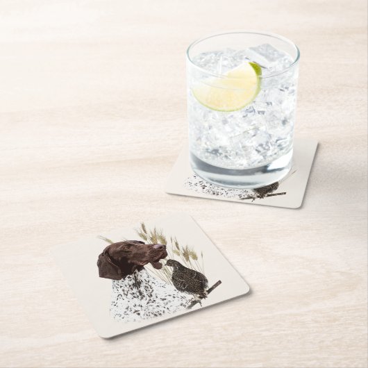 ドイツ短編集ポインター(GSP)ポストカードコーヒー スクエアペーパーコースター (インサイチュ)