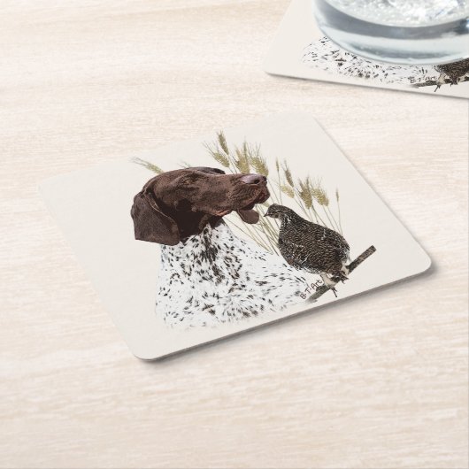 ドイツ短編集ポインター(GSP)ポストカードコーヒー スクエアペーパーコースター (アングル)