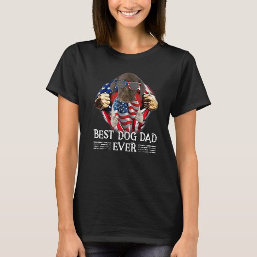 ドイツ短縮型ポインタパパ米国国旗4O Tシャツ (正面)