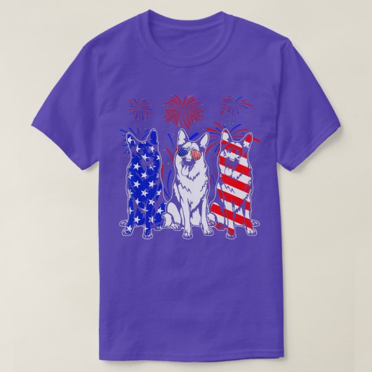 ドイツ素晴らしの羊飼い犬米国国旗Jの4日 Tシャツ (デザイン正面)