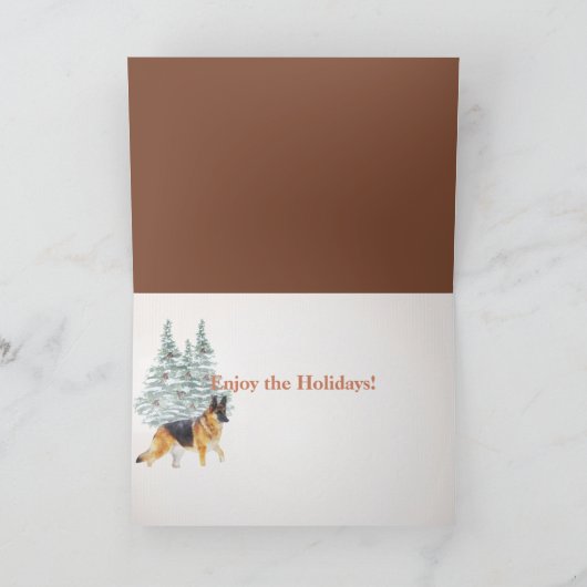 ドイツ素朴シェパードと冬のホリデーシーン シーズンカード (内部)