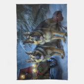 ドイツ羊飼いの雪そりのクリスマスデコール キッチンタオル (縦)