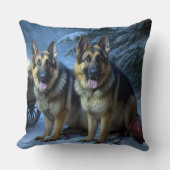 ドイツ羊飼いの雪そりのクリスマスデコール クッション (正面)