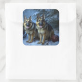 ドイツ羊飼いの雪そりのクリスマスデコール スクエアシール (バッグ)