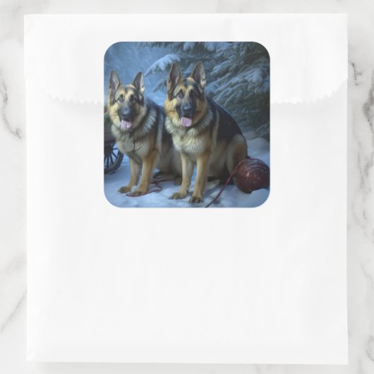 ドイツ羊飼いの雪そりのクリスマスデコール スクエアシール (バッグ)