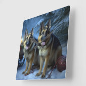 ドイツ羊飼いの雪そりのクリスマスデコール スクエア壁時計 (傾斜)