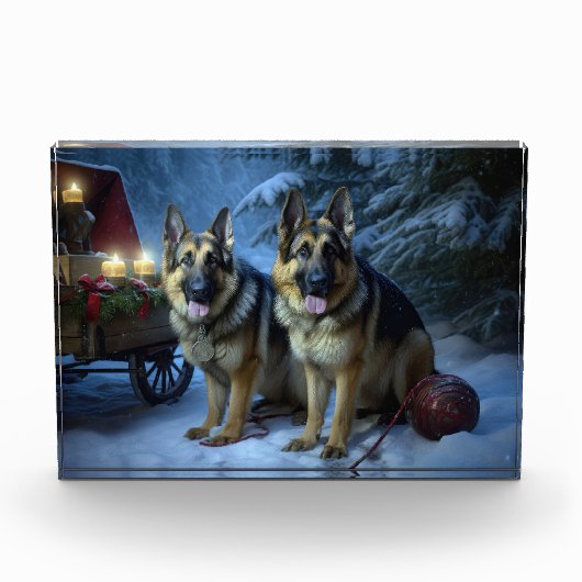 ドイツ羊飼いの雪そりのクリスマスデコール フォトブロック (正面)