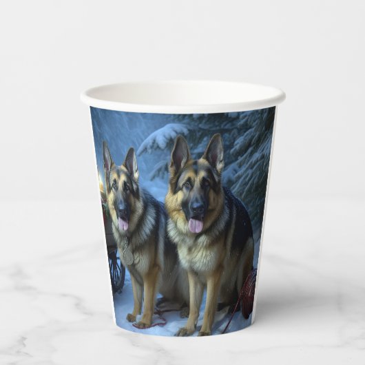 ドイツ羊飼いの雪そりのクリスマスデコール 紙コップ (裏面)