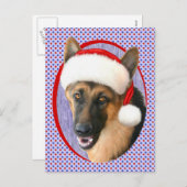 ドイツ羊飼いクリスマスサンタハット シーズンポストカード (正面/裏面)