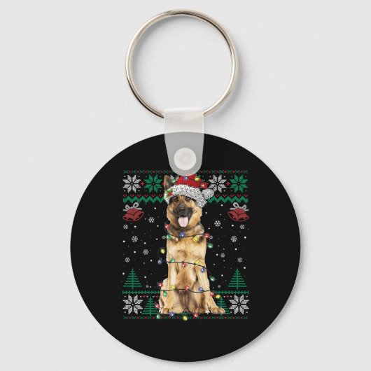 ドイツ羊飼いクリスマスサンタ醜いセーター犬L キーホルダー (正面)