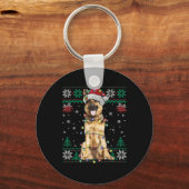 ドイツ羊飼いクリスマスサンタ醜いセーター犬L キーホルダー (正面)