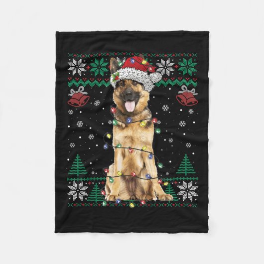 ドイツ羊飼いクリスマスサンタ醜いセーター犬L フリースブランケット (正面)