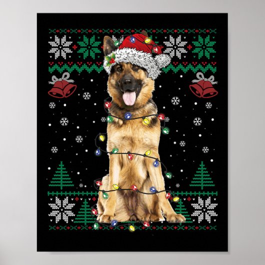 ドイツ羊飼いクリスマスサンタ醜いセーター犬L ポスター (正面)
