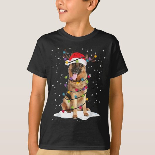 ドイツ羊飼いクリスマスツリーライトパジャマドッグXm Tシャツ (正面)