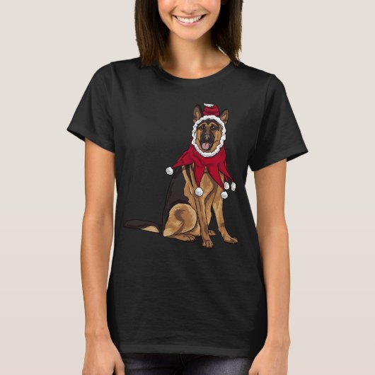 ドイツ羊飼いクリスマスドッグサンタクリスマス Tシャツ (正面)
