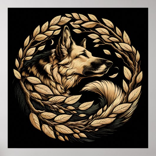 ドイツ羊飼いドッグアートフローラドイツ羊飼い犬 ポスター (正面)