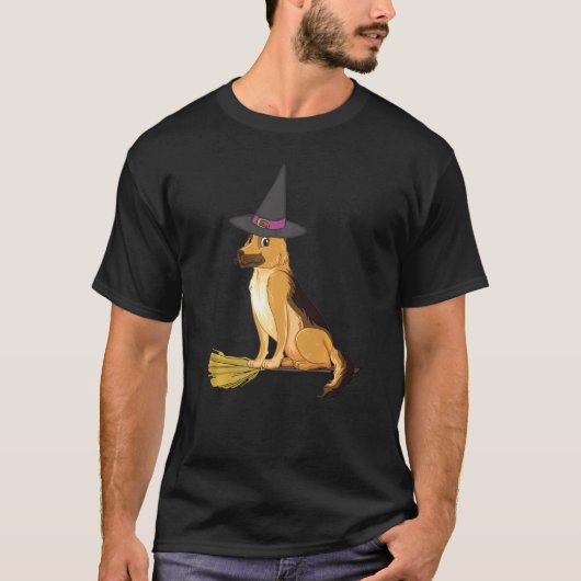 ドイツ羊飼いハロウィーン魔女犬 Tシャツ (正面)